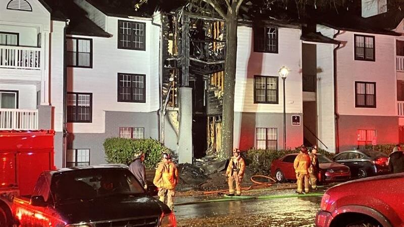 The scene of an apartment fire in Brookhaven.